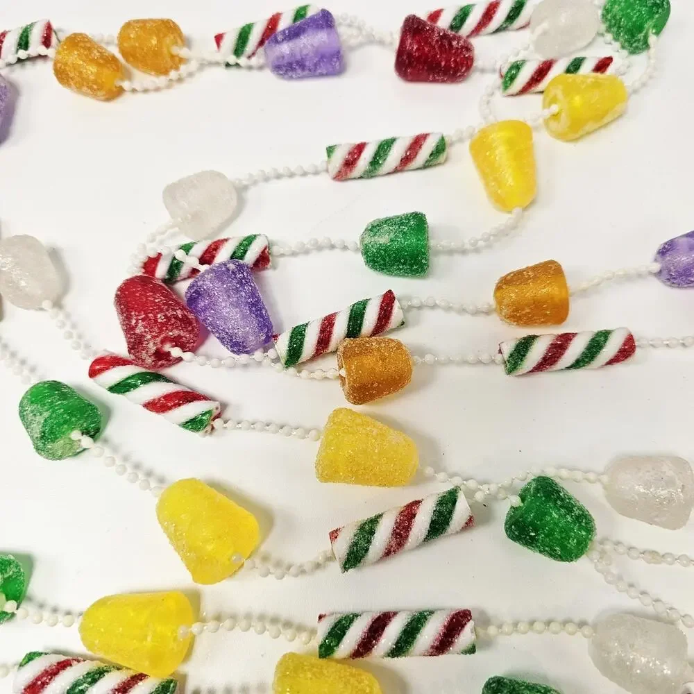 Vtg Sugar Gumdrops & Peppermint Stick Candy Christmas Tree Garland 24ft (3- 8ft)